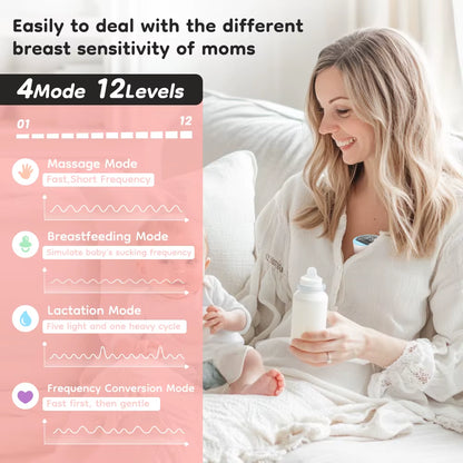 MAMIJOY Wearable Electric Breast Pumps 4 Modes 12 Levels Portable Hands Free Breast Pump Silent Comfort with 19/24Mm Flange EB26